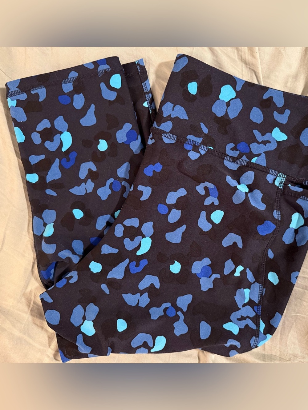 Livi Active Black Capris Leggings with Blue Camo Print